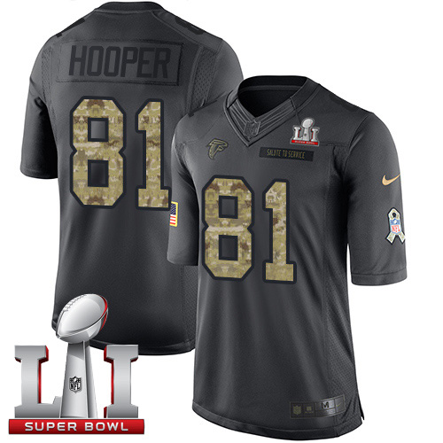  Falcons 81 Austin Hooper Black Super Bowl LI 51 Men Stitched NFL Limited 2016 Salute To Service Jersey