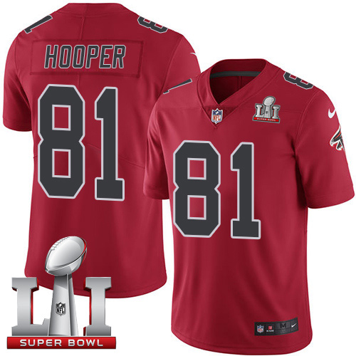  Falcons 81 Austin Hooper Red Super Bowl LI 51 Men Stitched NFL Limited Rush Jersey