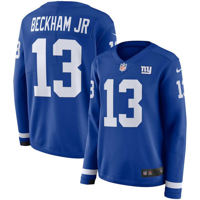  Giants 13 Odell Beckham Jr. Blue Women Long Sleeve Limited Jersey