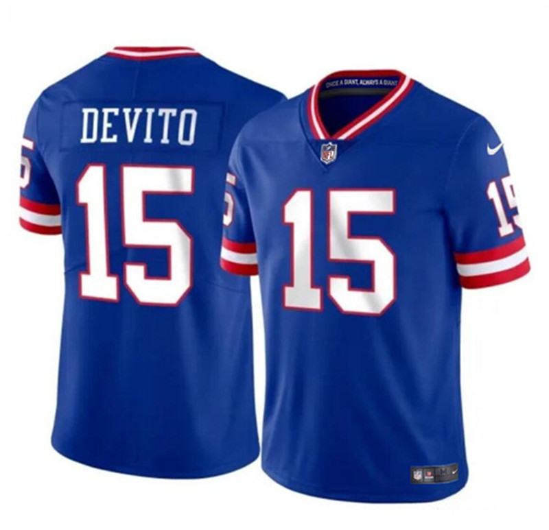 Nike Giants 15 Tommy DeVito Royal Throwback Vapor Untouchable Limited Jersey