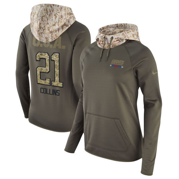  Giants 21 Landon Collins Olive Women Salute To Service Pullover Hoodie