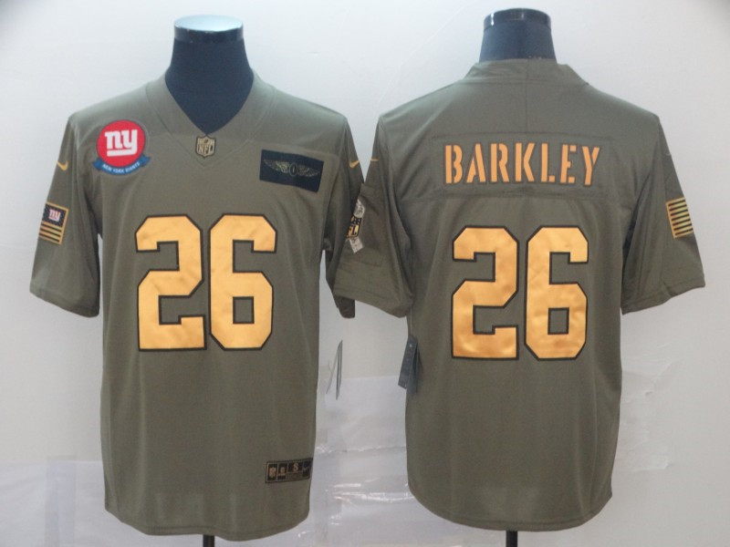 Nike Giants 26 Saquon Barkley 2019 Olive Gold Salute To Service Limited Jersey