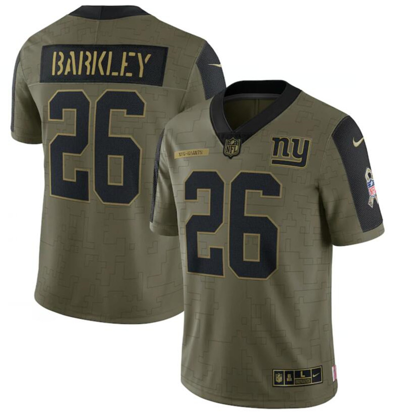 Nike Giants 26 Saquon Barkley Olive 2021 Salute To Service Limited Jersey