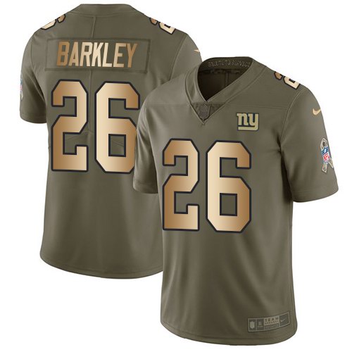  Giants 26 Saquon Barkley Olive Gold Youth Salute To Service Limited Jersey