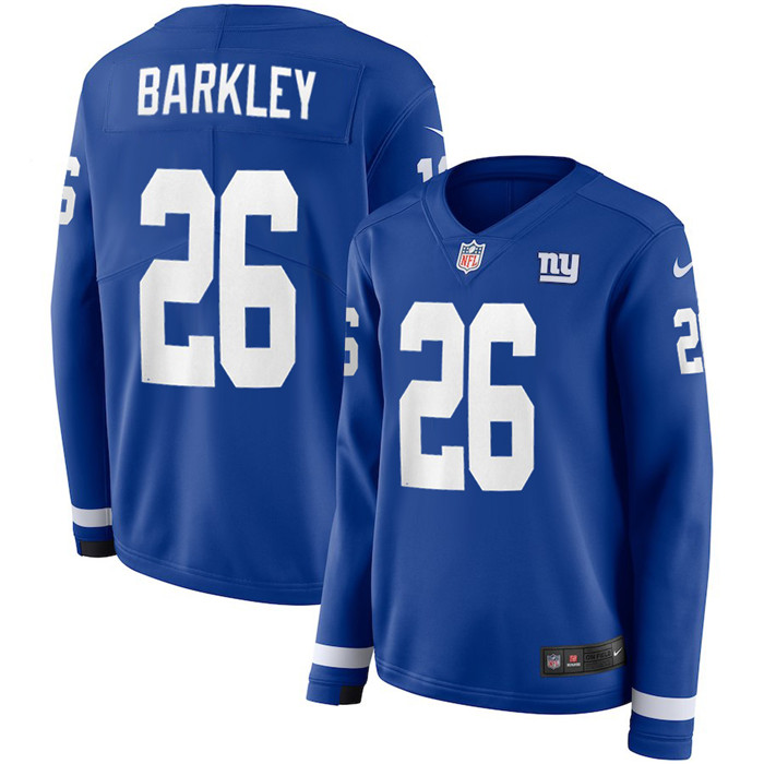  Giants 26 Saquon Barkley Royal Women Long Sleeve Limited Jersey