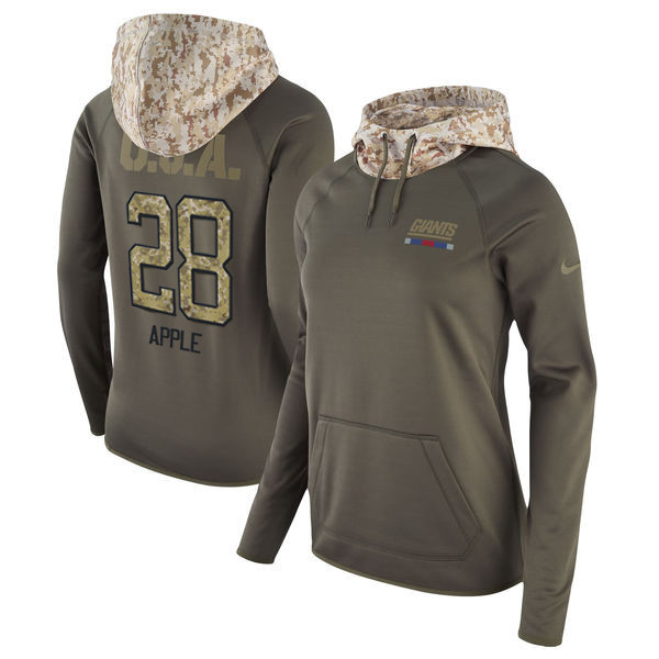  Giants 28 Eli Apple Olive Women Salute To Service Pullover Hoodie