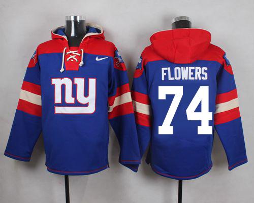  Giants 74 Ereck Flowers Royal Blue Player Pullover NFL Hoodie