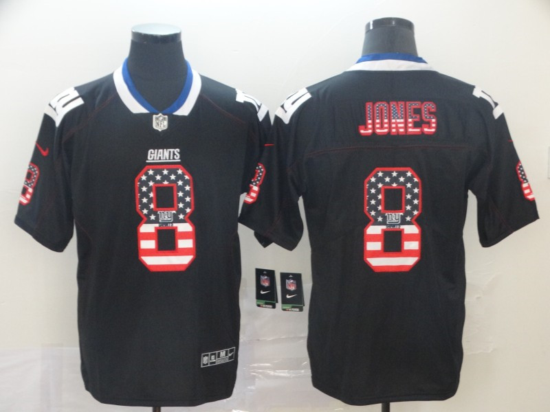 Nike Giants 8 Daniel Jones Black USA Flag Fashion Limited Jersey