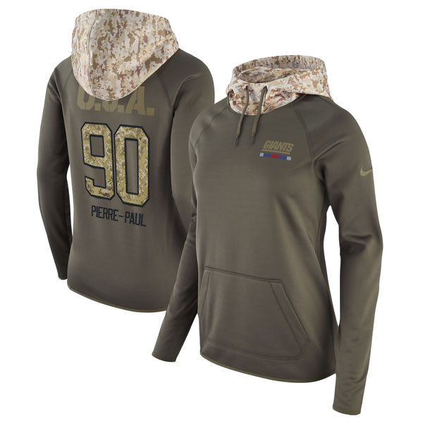 Giants 90 Jason Pierre Paul Olive Women Salute To Service Pullover Hoodie
