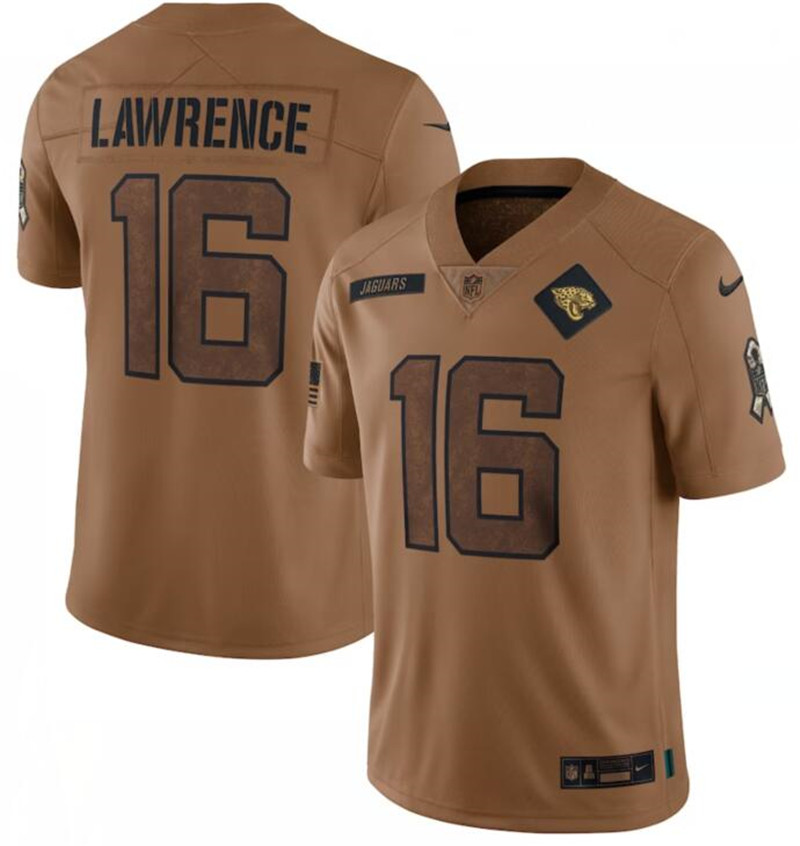 Nike Jaguars 16 Trevor Lawrence Brown 2023 Salute To Service Limited Jersey