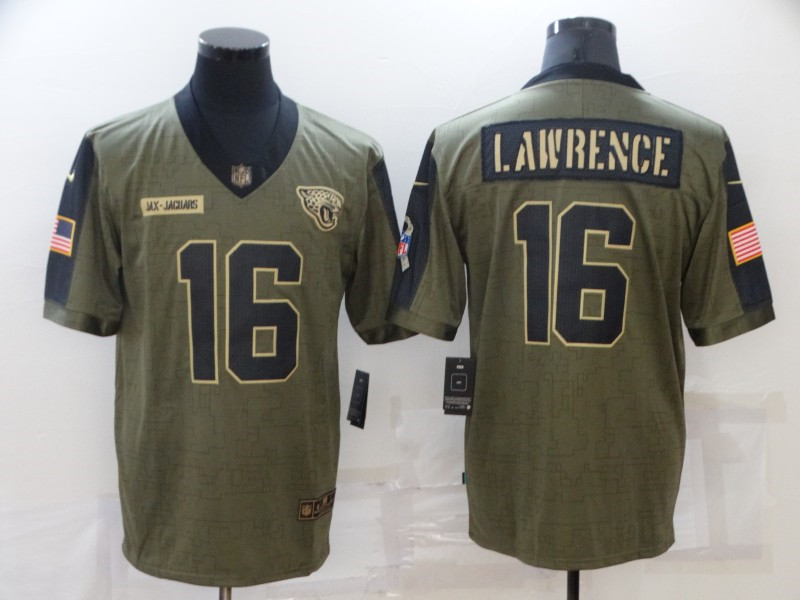 Nike Jaguars 16 Trevor Lawrence Olive 2021 Salute To Service Limited Jersey