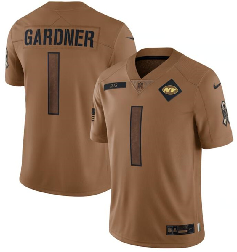 Nike Jets 1 Ahmad Sauce Gardner Brown 2023 Salute To Service Limited Jersey