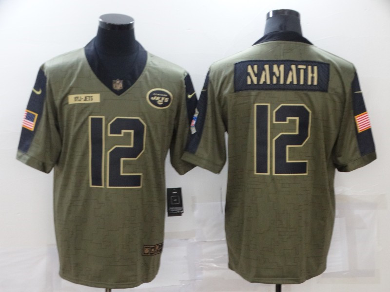 Nike Jets 12 Joe Namath Olive 2021 Salute To Service Limited Jersey