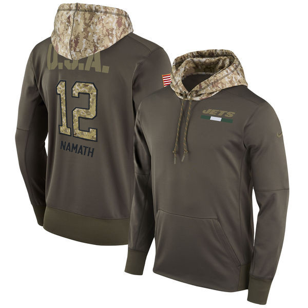  Jets 12 Joe Namath Olive Salute To Service Pullover Hoodie