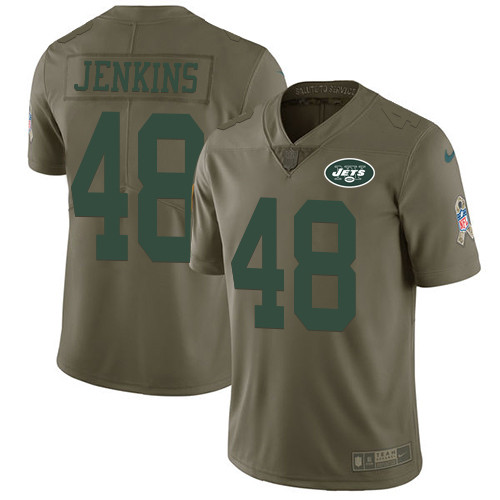  Jets 48 Jordan Jenkins Olive Salute To Service Limited Jersey