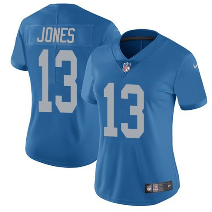  Lions 13 TJ Jones Blue Throwback Women Vapor Untouchable Limited Jersey