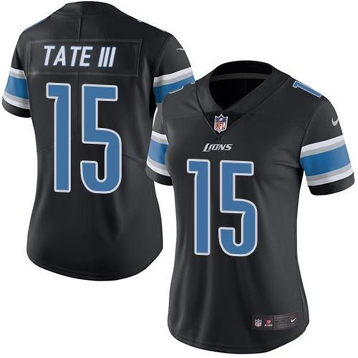  Lions 15 Golden Tate III Black Women Color Rush Limited Jersey
