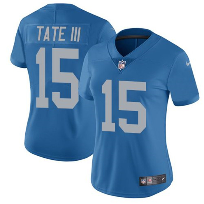  Lions 15 Golden Tate III Blue Throwback Women Vapor Untouchable Limited Jersey