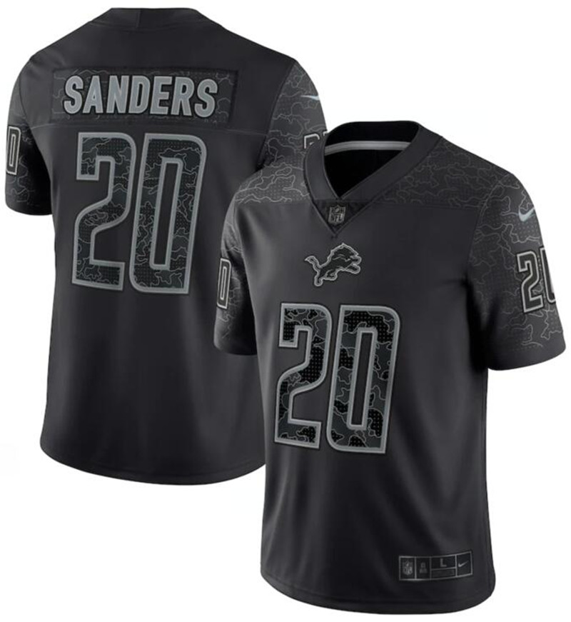 Nike Lions 20 Barry Sanders Black RFLCTV Limited Jersey
