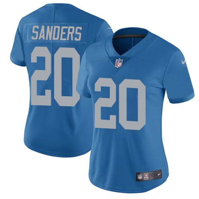  Lions 20 Barry Sanders Blue Throwback Women Vapor Untouchable Limited Jersey