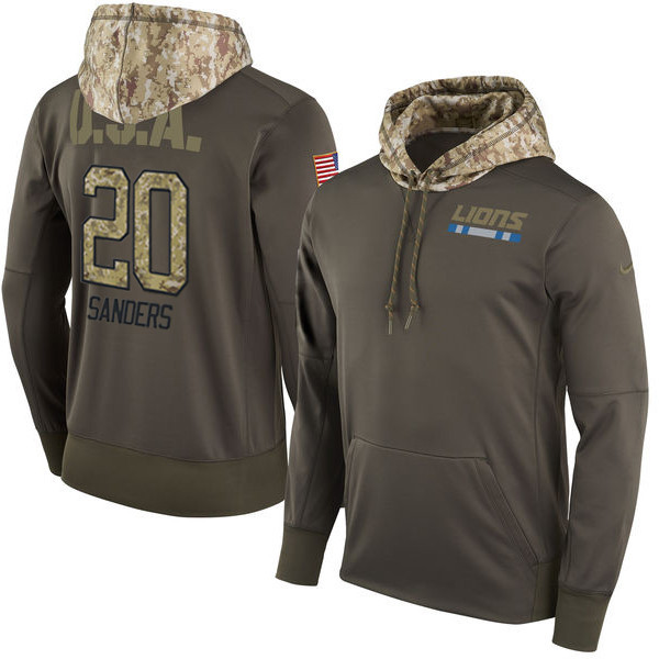  Lions 20 Barry Sanders Olive Salute To Service Pullover Hoodie
