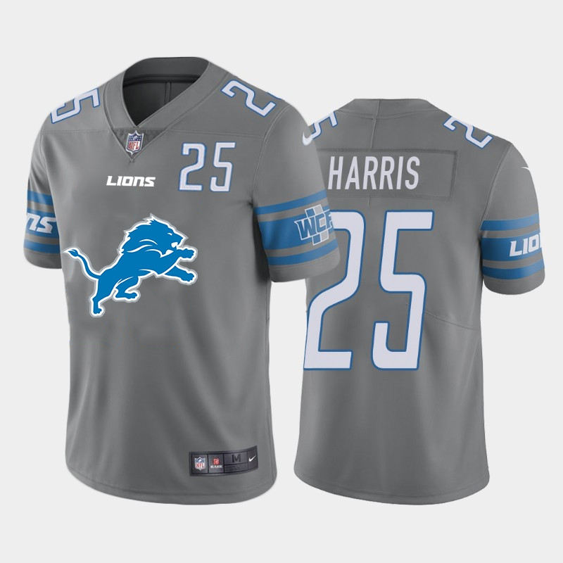 Nike Lions 25 Will Harris Gray Team Big Logo Number Vapor Untouchable Limited Jersey