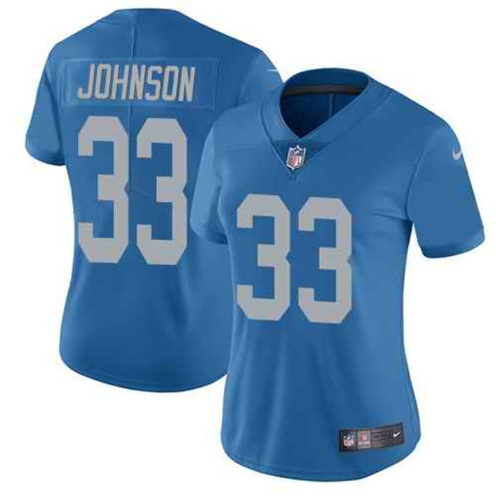  Lions 33 Kerryon Johnson Blue Throwback Women Vapor Untouchable Limited Jersey