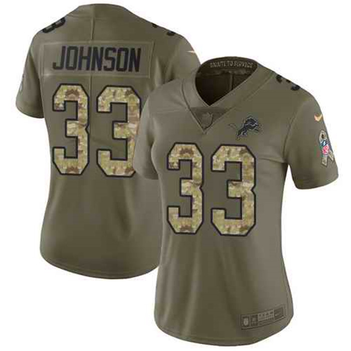  Lions 33 Kerryon Johnson Olive Camo Women Salute To Service Limited Jersey