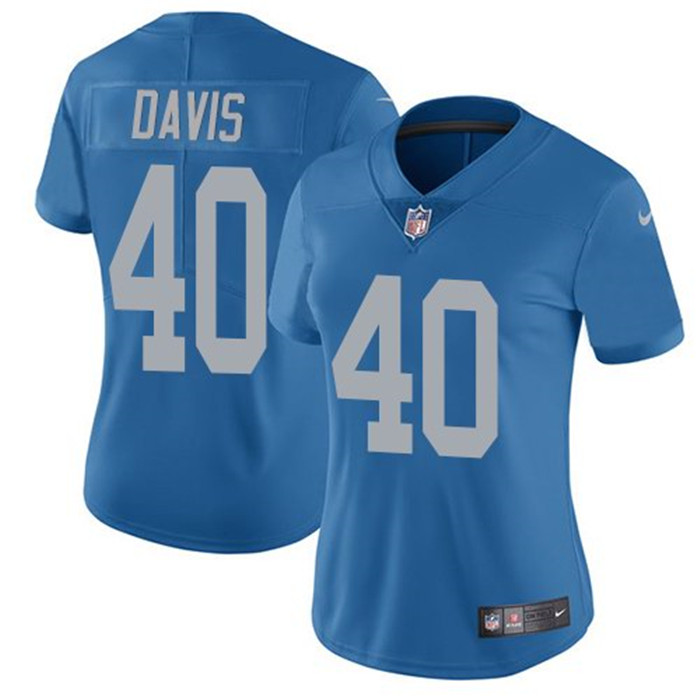  Lions 40 Jarrad Davis Blue Throwback Women Vapor Untouchable Limited Jersey