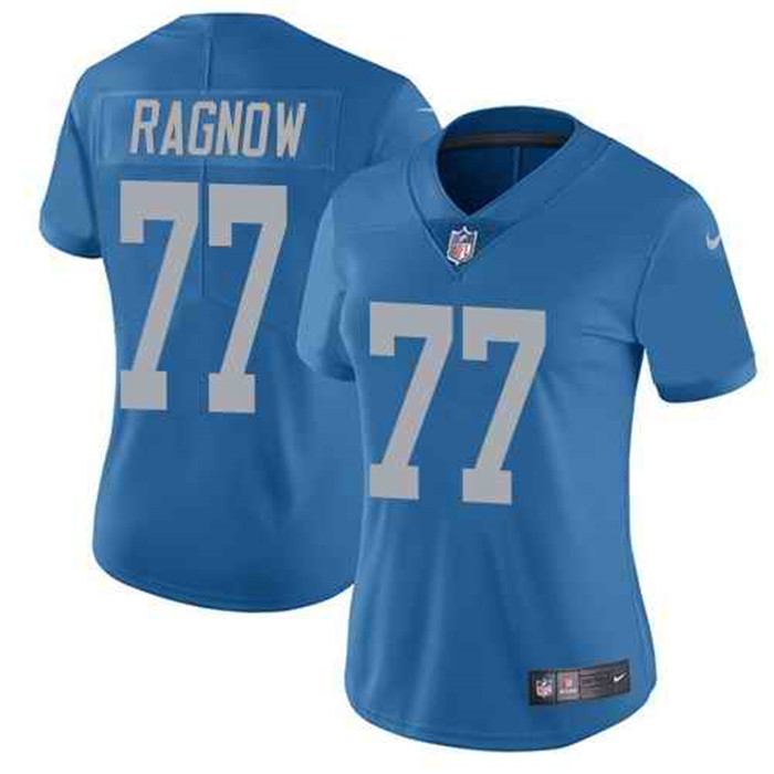  Lions 77 Frank Ragnow Blue Throwback Women Vapor Untouchable Limited Jersey