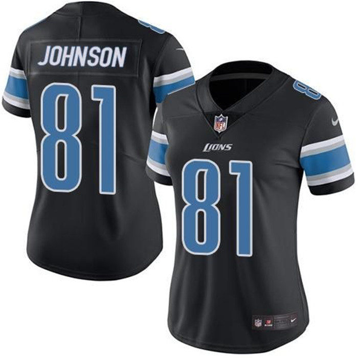  Lions 81 Calvin Johnson Black Color Rush Limited Jersey