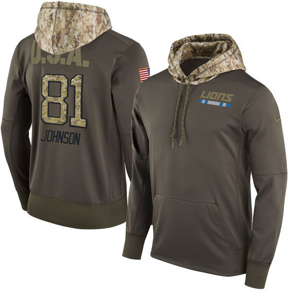  Lions 81 Calvin Johnson Olive Salute To Service Pullover Hoodie