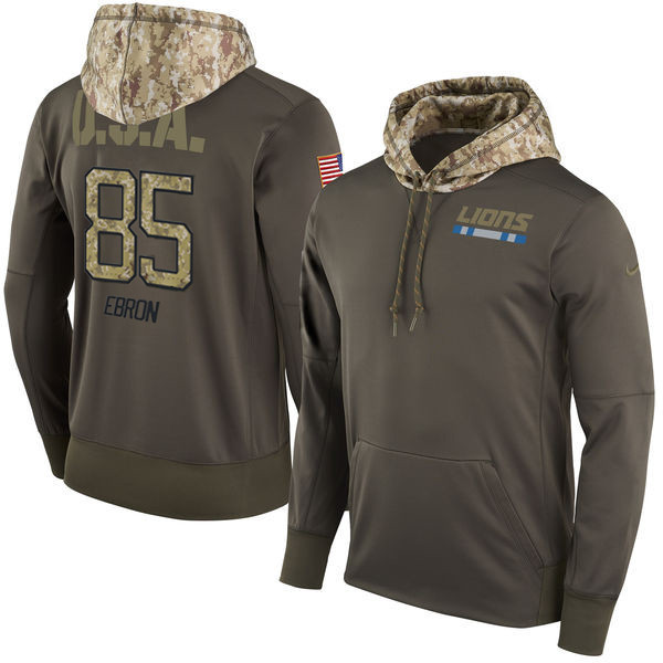  Lions 85 Eric Ebron Olive Salute To Service Pullover Hoodie