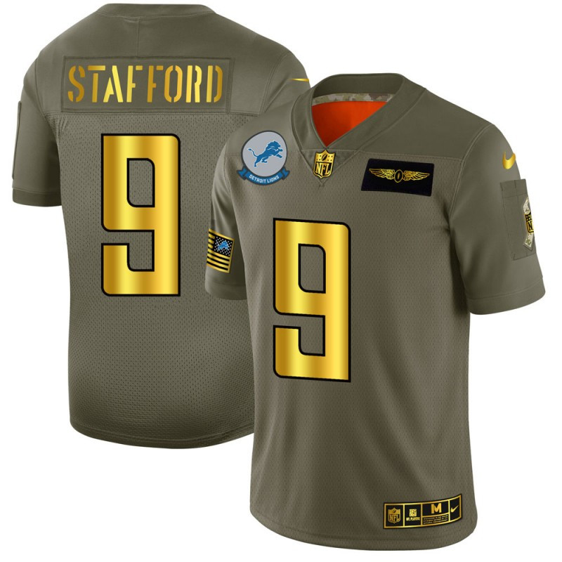 Nike Lions 9 Matthew Stafford 2019 Olive Gold Salute To Service Limited Jersey