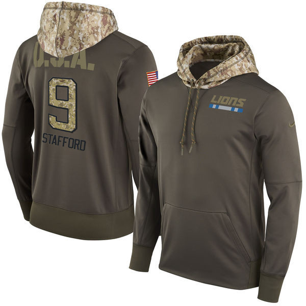  Lions 9 Matthew Stafford Olive Salute To Service Pullover Hoodie