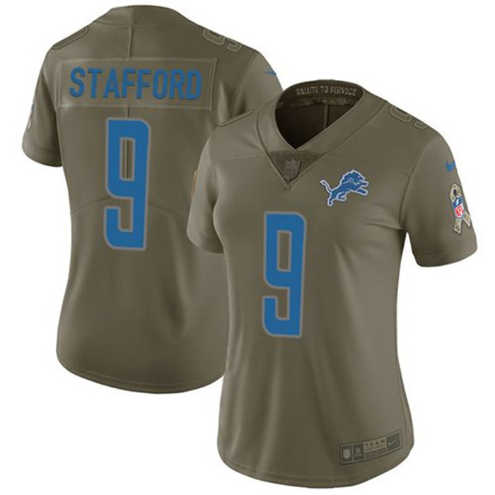  Lions 9 Matthew Stafford Olive Women Salute To Service Limited Jersey