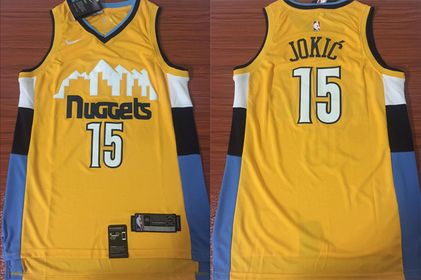  NBA Denver Nuggets #15 Nikola Jokic Jersey 2017 18 New Season Yellow Jersey