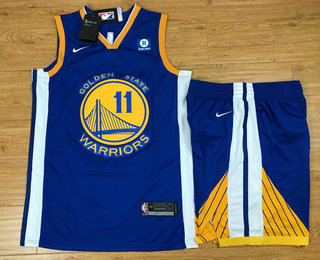  NBA Golden State Warriors #11 Klay Thompson Blue 2017 2018  Swingman Rakuten Stitched NBA Jersey With Shorts