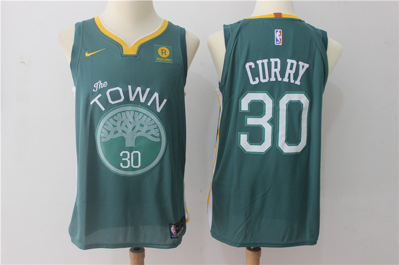  NBA Golden State Warriors #30 Stephen Curry Jersey 2017 18 New Season Throwback Swingman Green Jersey