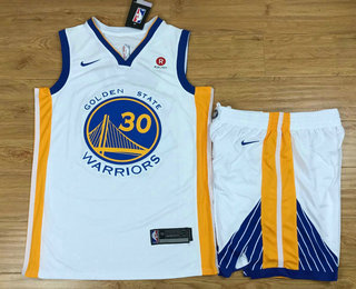  NBA Golden State Warriors #30 Stephen Curry White 2017 2018  Swingman Rakuten Stitched NBA Jersey With Shorts