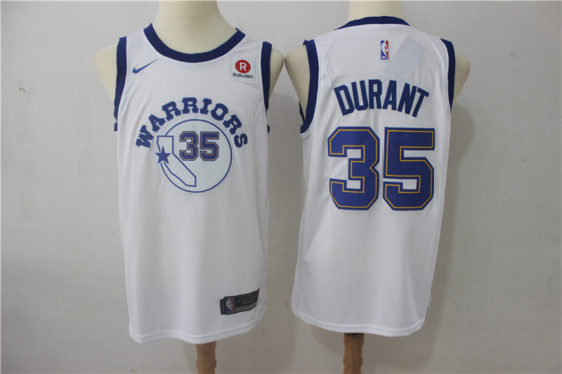  NBA Golden State Warriors #35 Kevin Durant Jersey 2017 18 New Season Throwback Swingman White Jersey