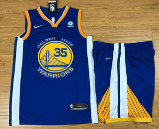 NBA Golden State Warriors #35 Kevin Durant Royal Blue 2017 2018  Swingman Stitched NBA Jersey With Shorts