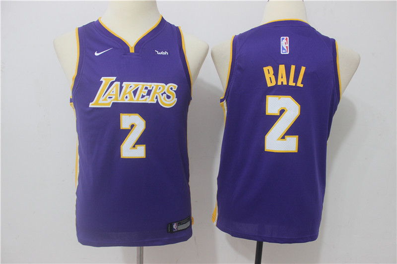  NBA Los Angeles Lakers #2 Lonzo Ball Youth Jersey 2017 18 New Season Purple Jersey