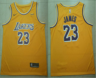  NBA Los Angeles Lakers #23 LeBron James Yellow 2018 19  Wish Swingman Icon Edition Jersey