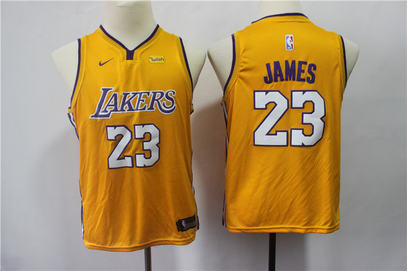  NBA Los Angeles Lakers #23 LeBron James Yellow Youth Jersey