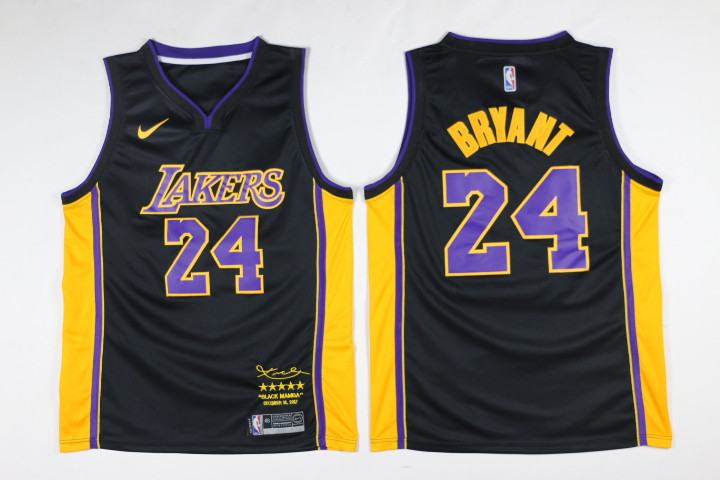  NBA Los Angeles Lakers #24 Kobe Bryant Black Purple Jersey Retired Jersey