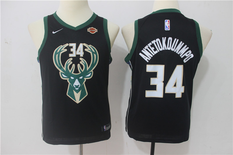  NBA Milwaukee Bucks #34 Giannis Antetokounmpo Youth Jersey 2017 18 New Season Black Jersey