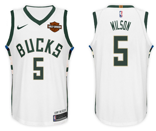  NBA Milwaukee Bucks #5 D.J. Wilson Jersey 2017 18 New Season White Jersey