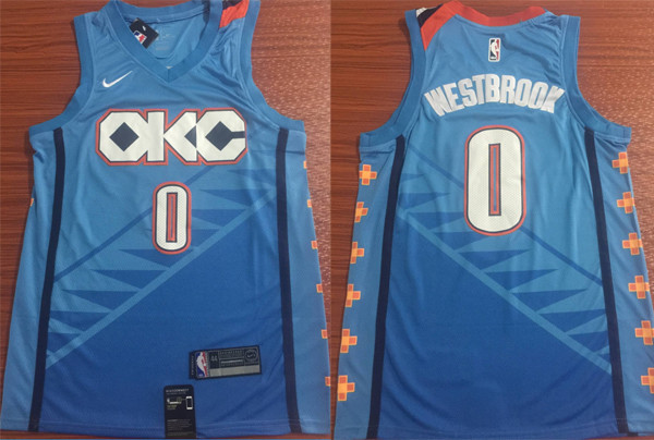  NBA Oklahoma City Thunder #0 Russell Westbrook Jersey 2018 19 New Season City Edition Blue Jerseys