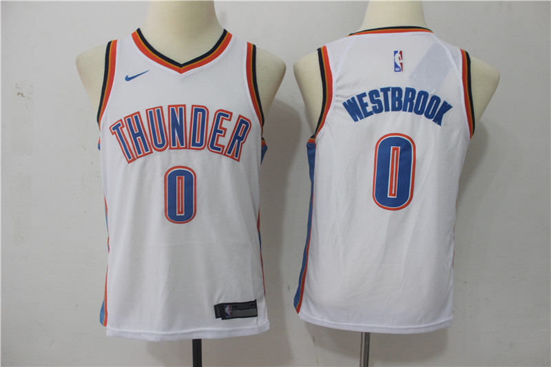  NBA Oklahoma City Thunder #0 Russell Westbrook Youth Jersey 2017 18 New Season White Jersey